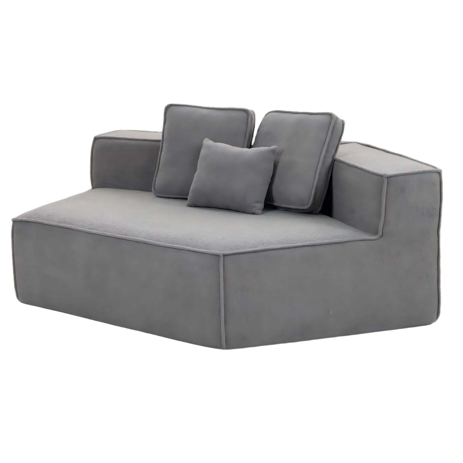 Hommoo Teddy Fleece Single Sofa Chair,Compressed Modular Floor Couch with Wide Seat and 3 Back Cushions, Soft All-Foam Support, Cozy Lounge Chair for Home, Kids & Pets, Right Side, Blue Gray