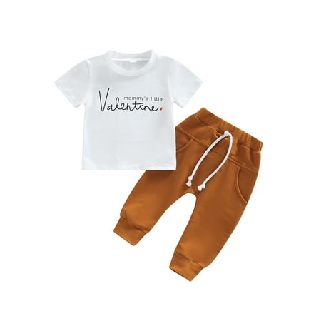 

Bagilaanoe 2pcs Toddler Baby Girl Boy Long Pants Set Letter Print Short Sleeve T-shirt Tops + Trousers 6M 12M 18M 24M 3T Kids Casual Outfits
