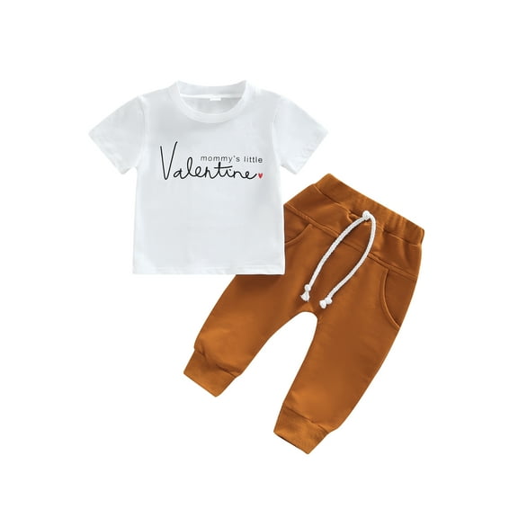 Bagilaanoe 2pcs Toddler Baby Girl Boy Long Pants Set Letter Print Short Sleeve T-shirt Tops Trousers 6M 12M 18M 24M 3T Kids Casual Outfits