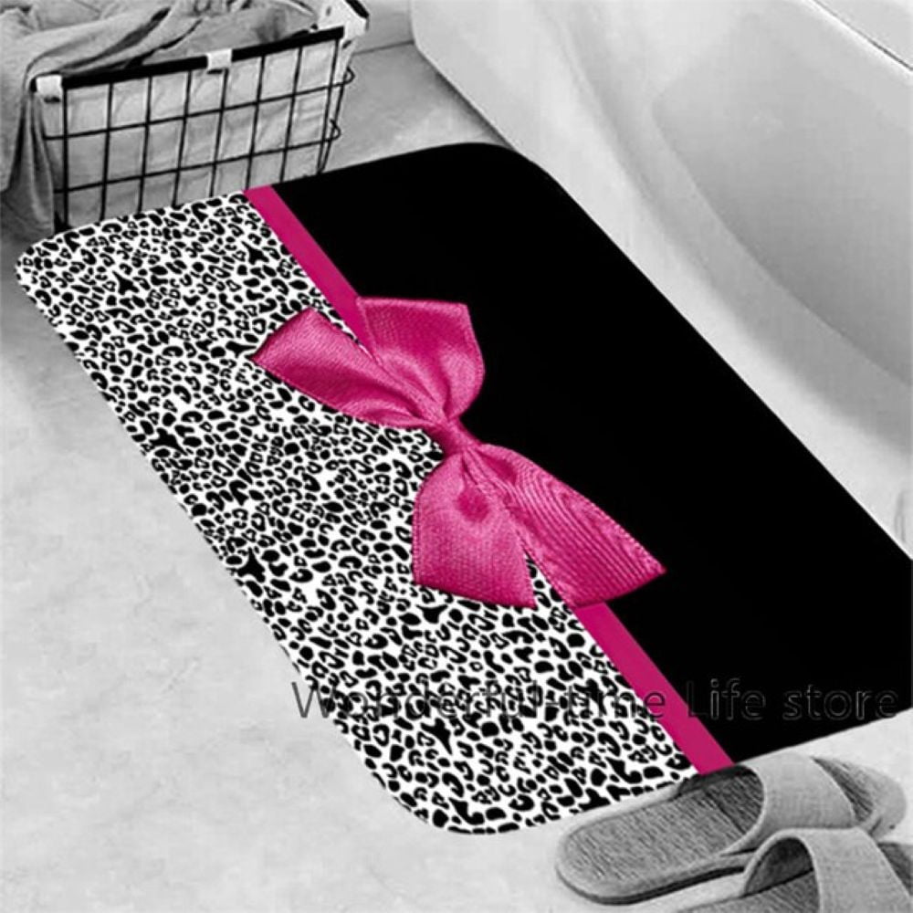 Heavenly Designs Watson Bathroom Accessories - Pink and Black Leopard Print High Quality Polyester Shower Curtain Set - Any Age