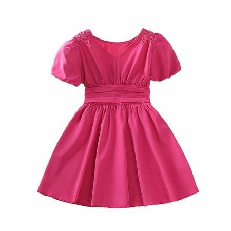 

ZRBYWB Kids Summer Fashion V Neck Waist Short Sleeve Princess Dress Girls Dresses For Children Aged 4 7 Baby Girl Clothes