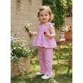 thumbnail image 3 of Loicainy Baby Toddler Girls 2 Piece Outfits 6 12 18 24 Months 2T 3T 4T 5T Plaid Sleeveless Round Neck Ruffled Tops and Pants Kids Clothes Set, 3 of 9