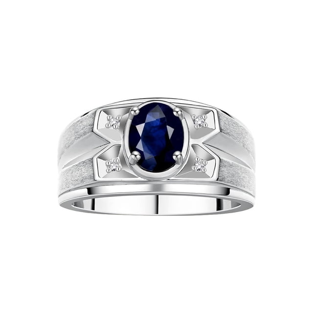 RYLOS Men's Rings Sterling Silver Rings Classic Designer Style 8X6MM Oval Gemstone & Diamond Ring Sapphire September Birthstone Rings For Men, Size 13