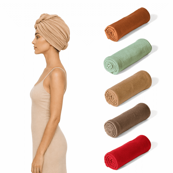 6 Pack Jersey Long Head Wraps for Women, Solid Stretch Turban Scarves, Multipurpose Windproof Warm Head Cover Bandana