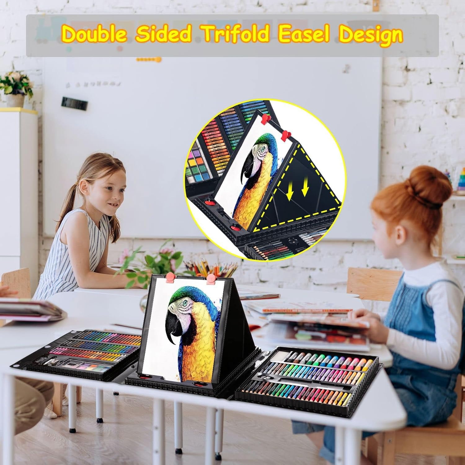 Art Supplies, 272 Pack Art Set Drawing Kit  Artist, Deluxe Gift Art Box with Trifold Easel (Black)