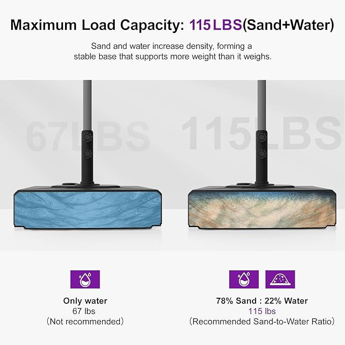 PURPLE LEAF Patio Market Umbrella Base 115 lbs Load Capacity with Casters Filled with Sand & Water Outdoor Table Umbrellas Stand