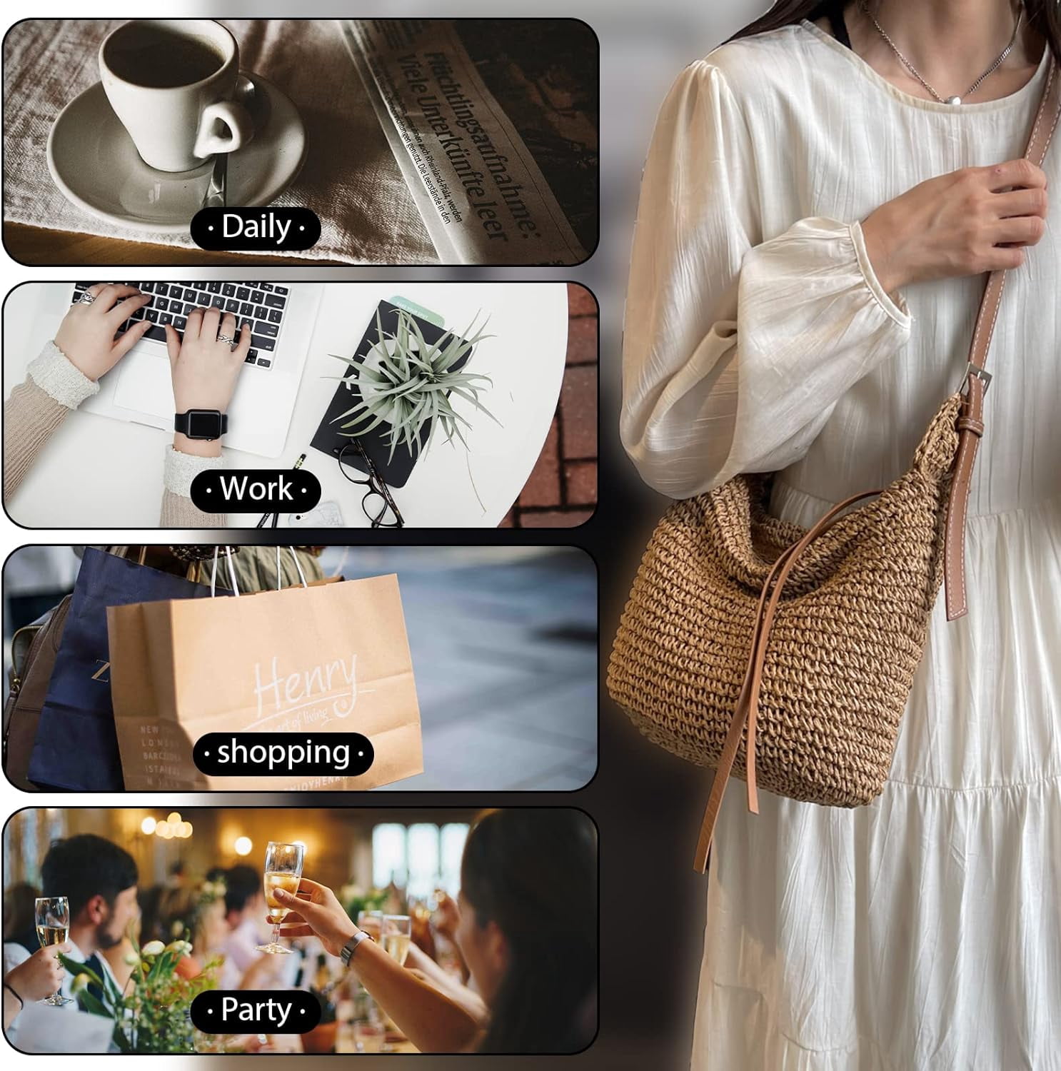 Kukuzhu Straw Crossbody Bags for Women, Straw Beach Bag Handmade Woven Straw Purses and Handbags for Summer Vacation