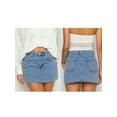 thumbnail image 2 of Rdhnmea Women Low Rise Jean Skirt Solid Raw Trim Mini Denim Skirt with Pockets, 2 of 9