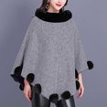 thumbnail image 2 of AUNVITO Women's Faux Fur Scarf Poncho Sleeveless Cape with Pom Poms Winter Warm Shawl Collar Casual Outerwear, 2 of 4