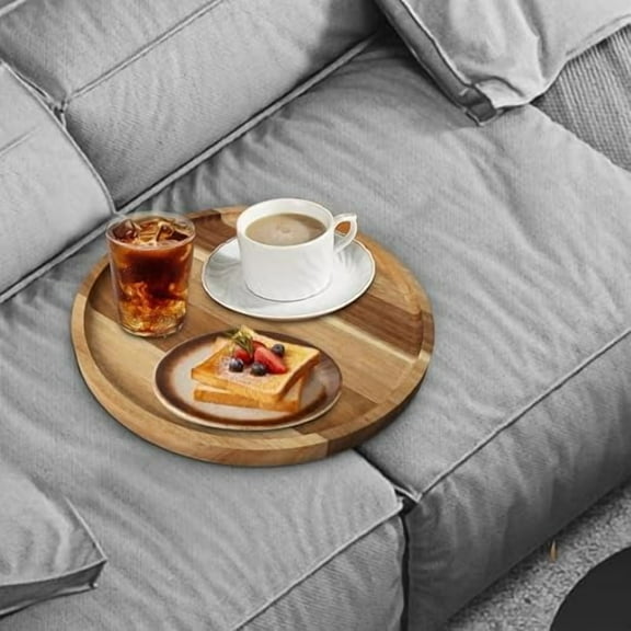 Sofa Tray, Solid Wood Tray Table Foldable, Couch Desk No Odor for Drinks Snacks Phone Remote Control (Orbicular)