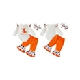 thumbnail image 2 of Loicainy Infant Baby Girl Halloween Outfit 3 6 9 12 18 Months Letter Pumpkin Print Crew Neck Long Sleeve Rompers Bell-Bottoms Pants Headband 3Pcs Clothes Set, 2 of 9