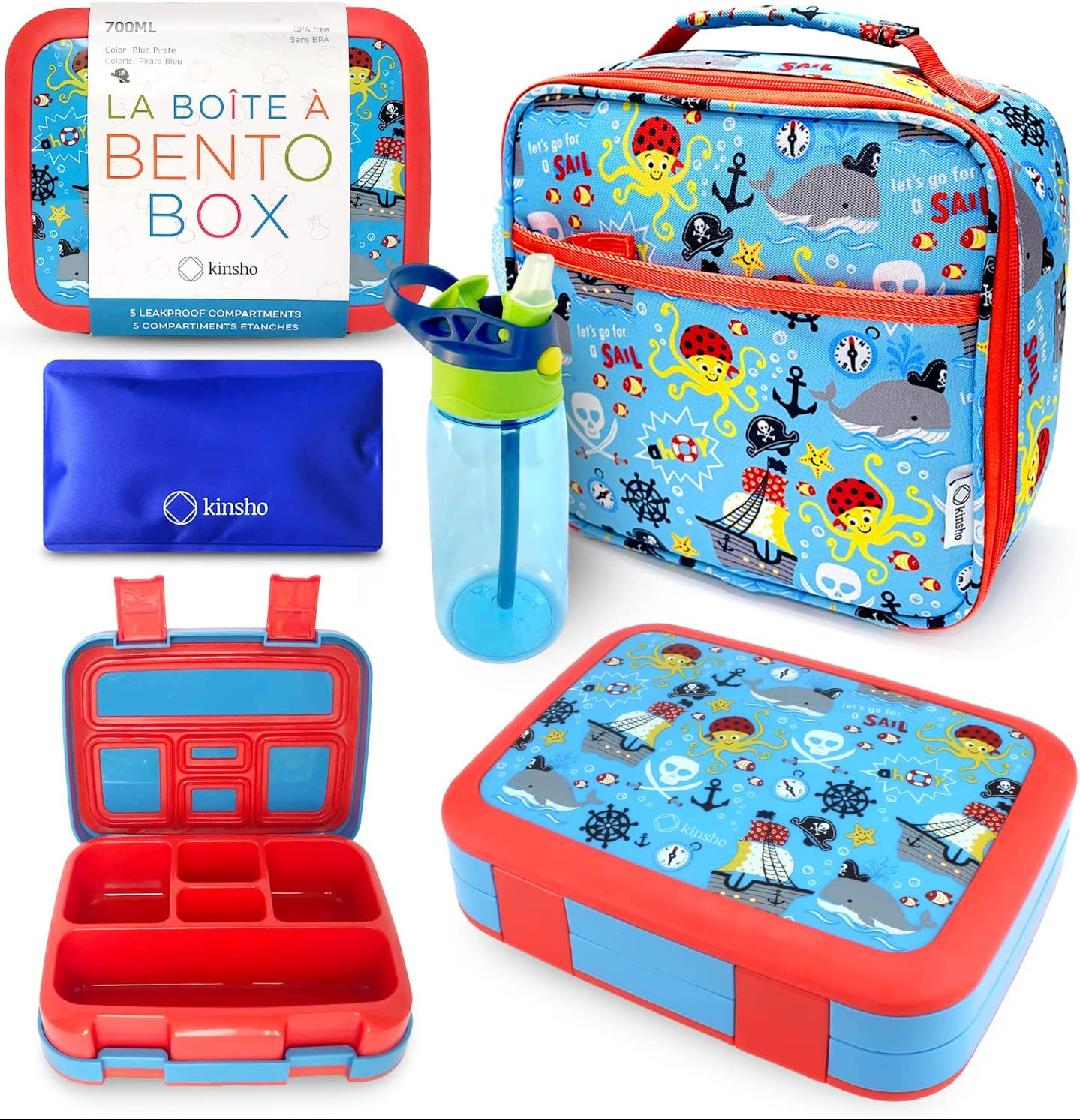 Bento Box, Insulated Lunch Bag, Ice Pack & Water Botle Set for Kids 5
