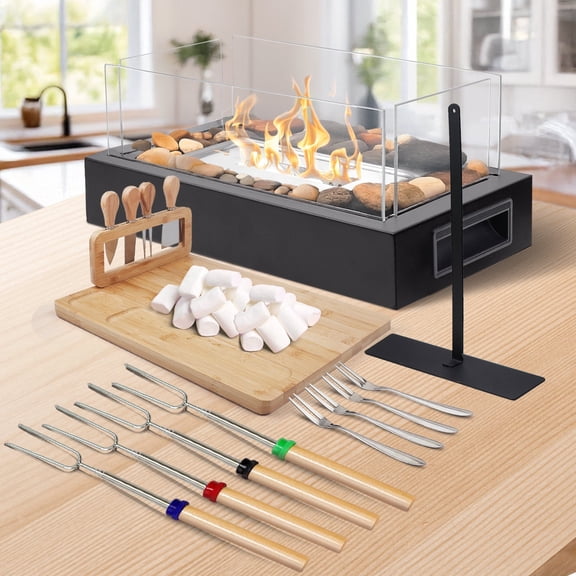 Andizun Table Top Fire Pit with Protective Glass - Portable Smokeless Indoor/Outdoor Fireplace, Stainless Steel Design with Handle for Patio, Backyard & Party Use