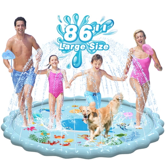 Splash Pad 86"Extra Large Sprinkler Play Mat Fun For Kids Thicker Water Toys 3
