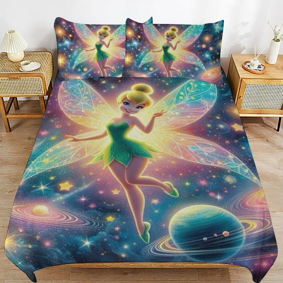 3-Piece Bedding Set,Tinker Bell King Size 1 Duvet Cover Set and 2 Pillowcases Personalized Bedding Decor for Kids And Teens