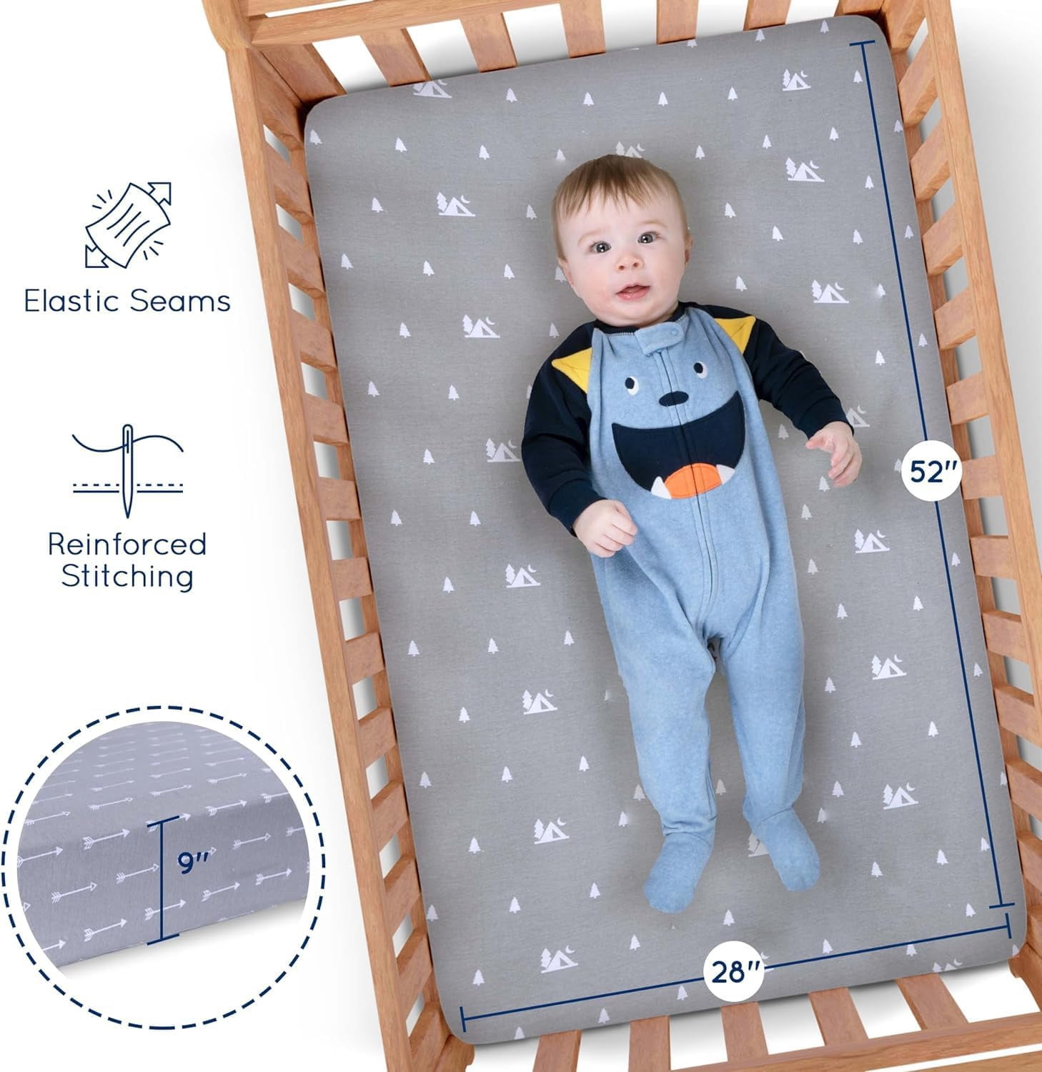 GROW WILD Crib Sheets 3 Pack | Soft Crib Sheets for Boys and Girls | Crib Sheets Neutral Grey | Jersey Cotton Soft & Stretchy Forest Crib Sheet - Nicely Fit Crib Mattress Sheet (Woodland Adventure)