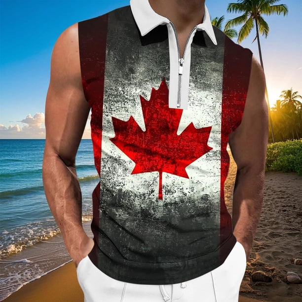 Camiseta sin mangas con cuello vuelto para hombre, informal, a la moda, sin mangas, con estampado y cremallera, blusa deportiva de poliéster para hombre
