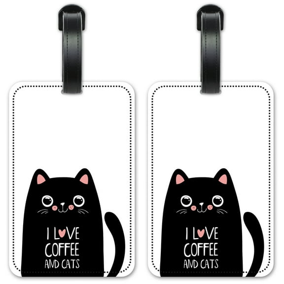 I Love Coffee & Cats - Luggage ID Tags / Suitcase Identification Cards - Set of 2