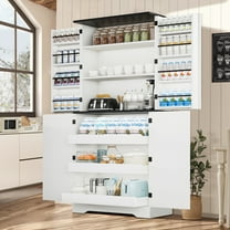 DreamCurship 72" Tall Farmhouse Kitchen Pantry Storage Cabinet, 6 Layers Storage Cabinet with Pull Out Shelves,  Wood Cupboard with 8 Door Shelves for Kitchen, Dining Room, Living Room, White