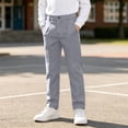 thumbnail image 5 of Plebaso Boys Basic School Uniform Pants High Waist Straight Leg Pull on Trousers Casual Kids Pants with Pockets, 5 of 7