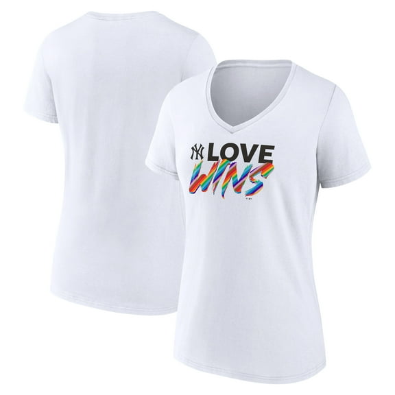Women's White New York Yankees Love Wins V-Neck T-Shirt
