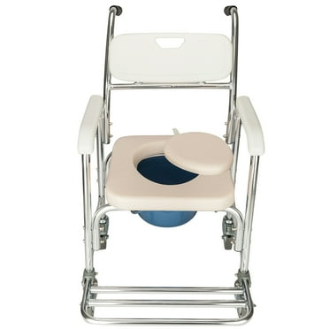 Zimtown Shower Chair/ bedside Commode / casters and Padded Seat, Commode Pail and Cover White