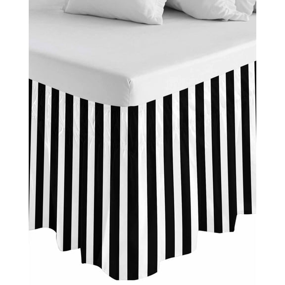 Black Striped Wrap Around Bed Skirts for King Bed 18" Drop,Bed Skirt with Adjustable Elastic Belt Dust Ruffle Bed Valance for Bedroom Hotel Modern Farmhouse Black and White Stripes Bed Frame Cover