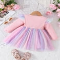 thumbnail image 2 of Toddler Girls Spring Princess Dress Long Sleeve Ruffle Tulle Patchwork Dress with Bow Decor, 2 of 6