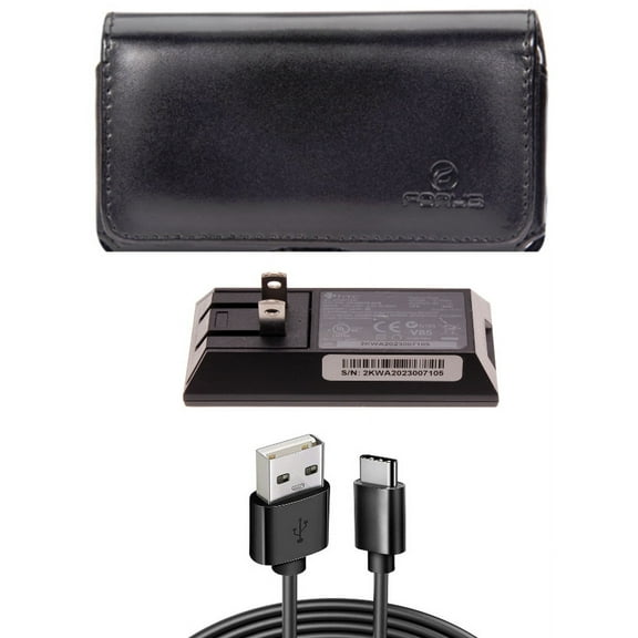 Case Belt Clip & Home Charger for iPhone 15 Pro - Leather Swivel Holster Loops and 6ft Long USB-C Cable Wall Power Adapter Type-C Charging Cord D7G for iPhone 15 Pro (6.1")