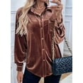 thumbnail image 5 of Women'S Winter Long Sleeve Velvet Cardigan Button Casual Tops Shirt Ladies Tops Coffee Brown XS, 5 of 8