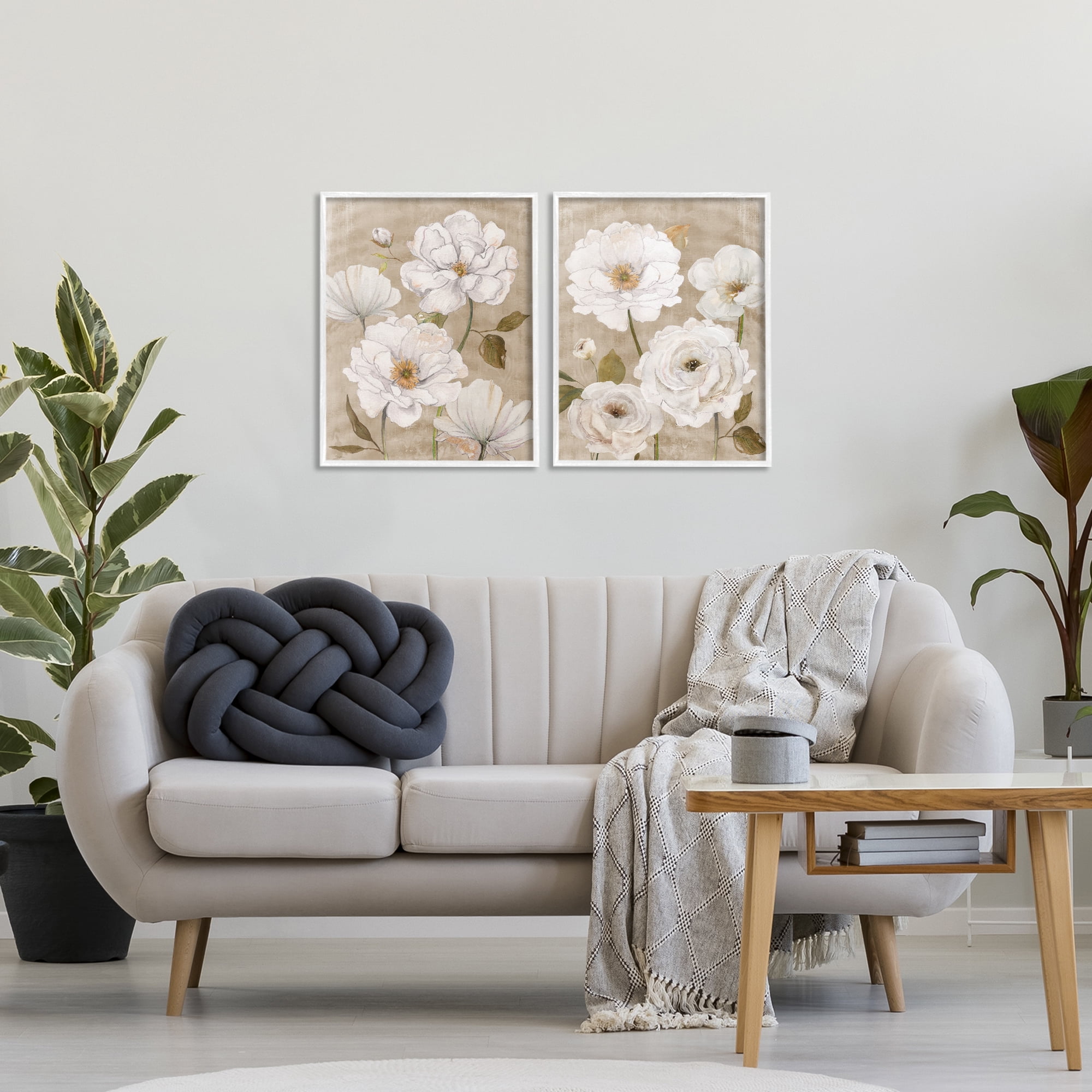 Stupell Industries White Blooms over Neutral 2 Piece White Framed Giclee Art Set, design by Carol Robinson