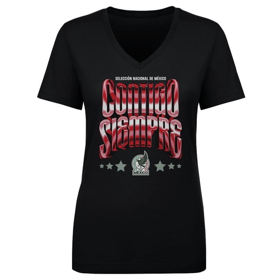 Women's 500 Level Black Mexico National Team Contigo Siempre Vintage V-Neck T-Shirt