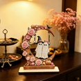 thumbnail image 5 of Linnome Halloween Wooden Ghost on Moon Swing Ornament, Handcrafted Spooky Tabletop Figurine for Festive Home Decor, Creepy Ghost Hanging Decoration for Office Desk or Fireplace Mantel Shelf, 5 of 5