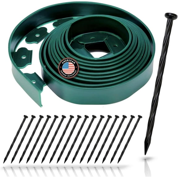 Edging - Green 20ft Premium Yard Edging Kit for Landscaping and Flower Gardens (2" High) - Includes 18 Stakes