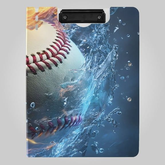 Baseball with Flame and Water Foldable Binder Folder Clipboard with Pen Slot Double Clips A4 Size File Storage