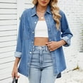 thumbnail image 4 of YODETEY Women's Denim Pullover Casual Button Shirts, Loose Fit Long Sleeve Jean Jacket With Pocket, A Light Blue Women's S, 4 of 7
