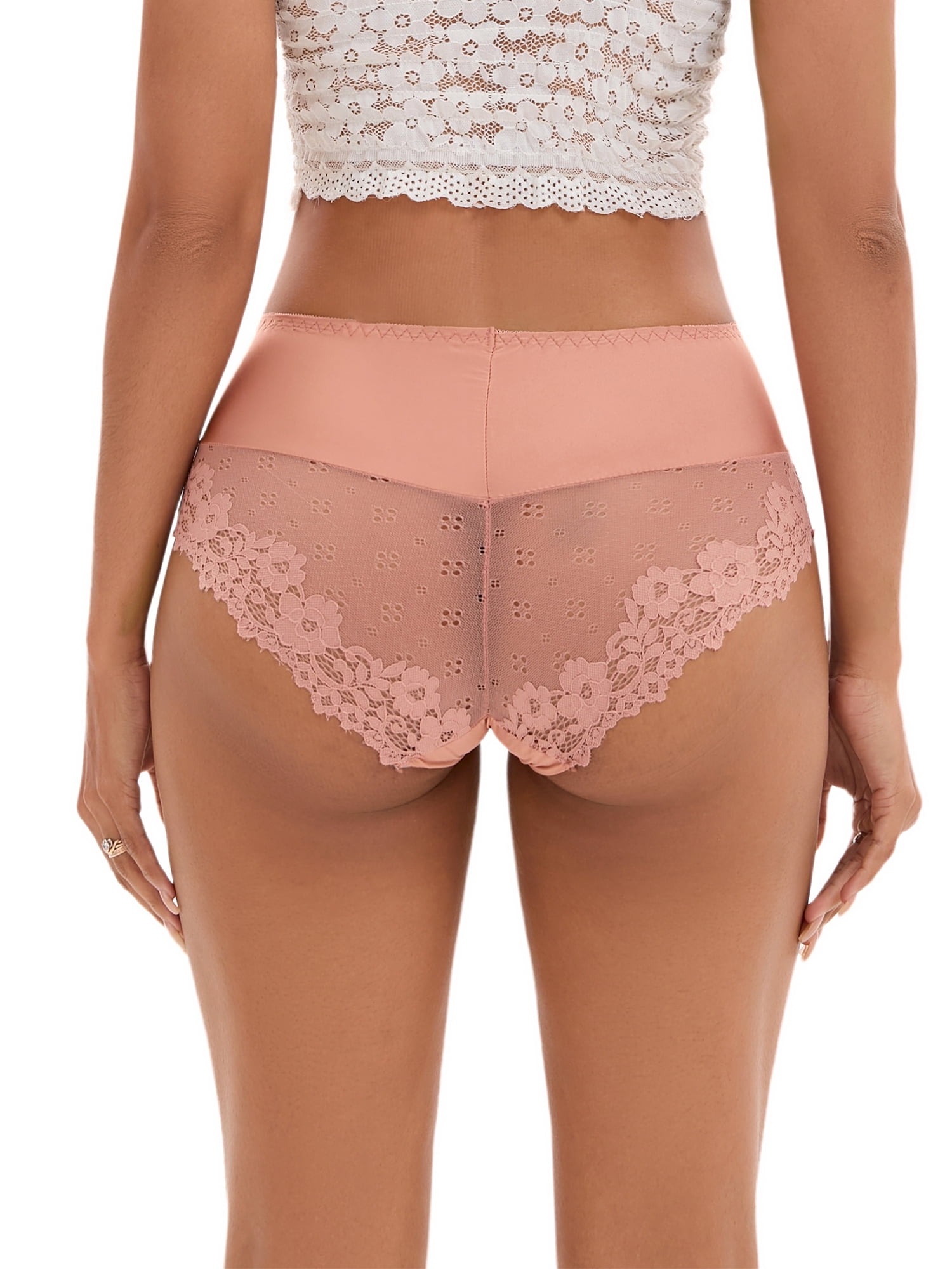 DARING DIVA Women's Lace Underwear Mid-Waisted Briefs Full Coverage Panties XL Camel