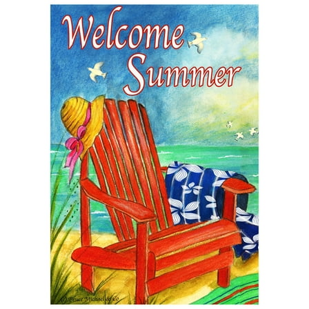 Summer Garden Flag 12" x 18" Double Sided Red Beach Chair Country Charm