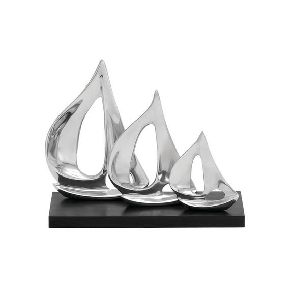 11" x 9" Silver Aluminum Metal Sail Boat Sculpture with Black Base, by DecMode