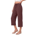 thumbnail image 3 of Fantaslook Women Capri Pants Wide Leg High Waisted Drawstring Capris Summer Casual Linen Cropped Pants with Pockets, 3 of 8