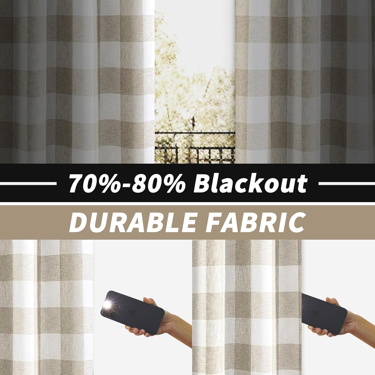 DriftAway Buffalo Check Woven Plaid Pattern Lined Blackout Thermal Insulated Window Curtain Grommet, 2 Panels, 52" x 96", Taupe