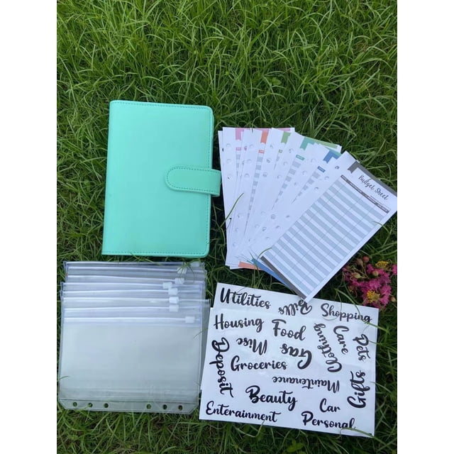 Carpeta A6 Planificador de presupuesto Cubiertas de cuaderno Tamaño de carpeta Bolsillos de 6 orificios Cremallera de plástico Sobre para ahorrar dinero (verde) XianweiShao 8390613919922