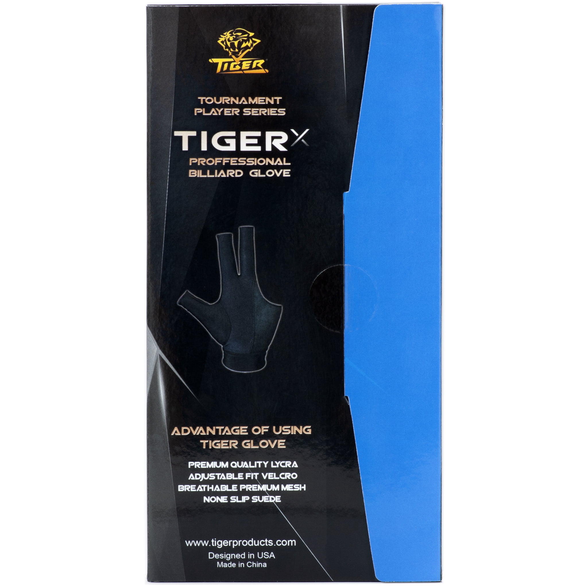 for Left Hand Black Tiger-X Billiard Glove 