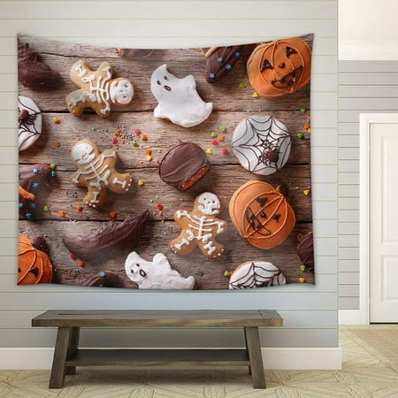 Wall26 Festive Gingerbread Halloween On The Table Horizontal View From Above Fabric Wall Tapestry Home Decor 68x80 Inches