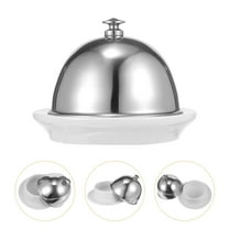 UPKOCH Ceramic Butter Dish Food Container with Cover Butter Dish with Lid Condiment Dishes Dinner Plate Silver 9.5x9.5cm