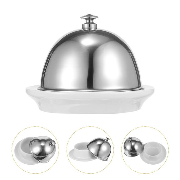UPKOCH Ceramic Butter Dish Food Container with Cover Butter Dish with Lid Condiment Dishes Dinner Plate Silver 9.5x9.5cm