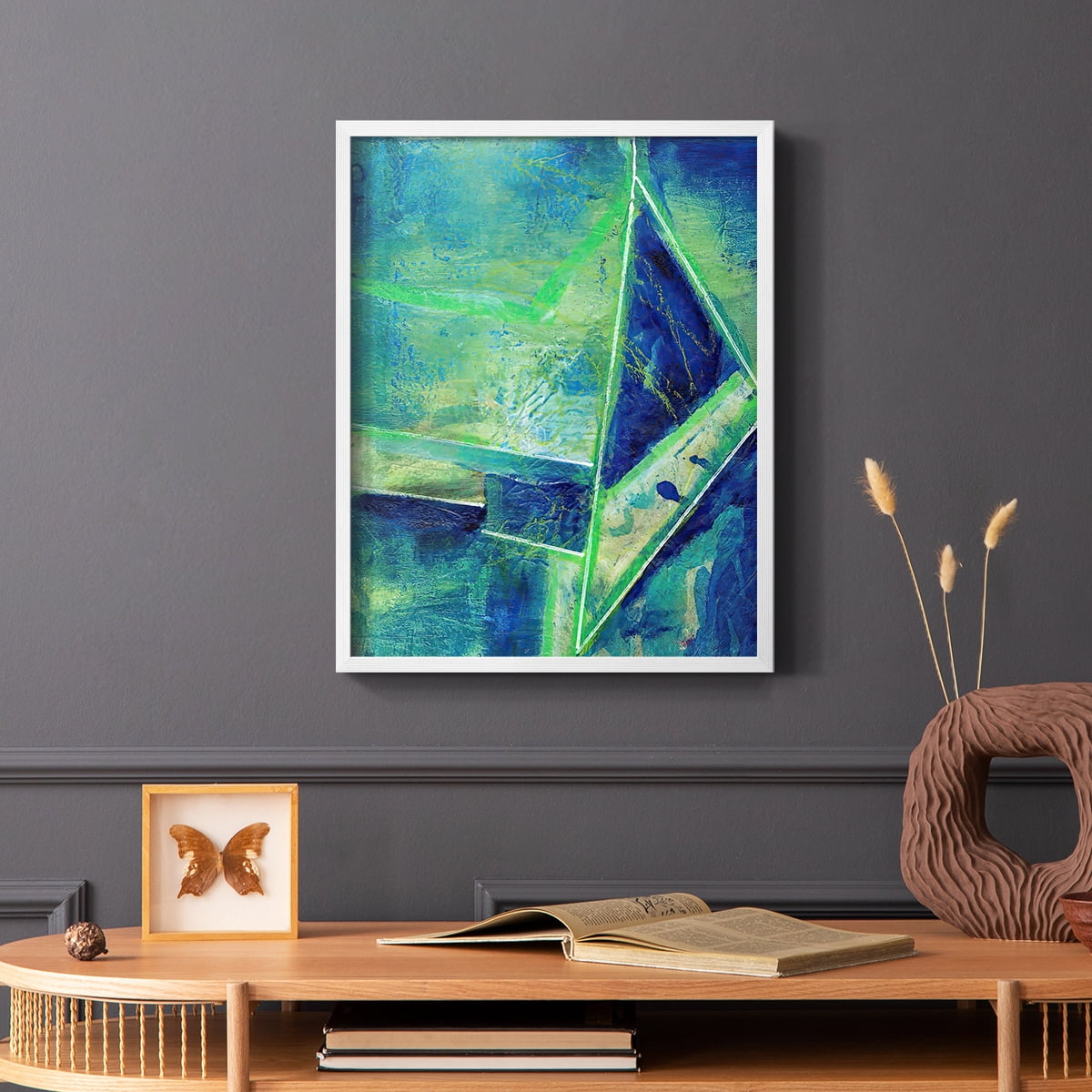 Geometric in Cool II Framed Print in White Solid Wood Framed Print No Nail Hanging