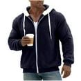 thumbnail image 5 of Mwjwdo Mens Fuzzy Sherpa Jacket Fleece Long Sleeve Full-Zip Drawstring Hooded Shirt Casual Warm Winter Jacket Coats Outdoor Fashion Navy S, 5 of 7