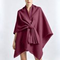 thumbnail image 4 of Cape Shawl for Women Elegant Solid Open Front Wrap Simple Double Sided Poncho Cover Up Dressy Party Travel Office Leisure Layering Cloak with Split Hem, 4 of 6