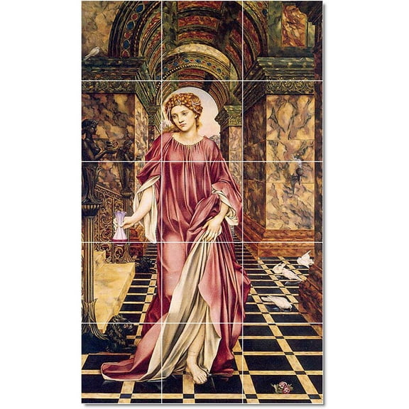 Ceramic Tile Mural-Evelyn De Morgan Women Painting 80. 12.75" w x 21.25" h using (15) 4.25 x 4.25 ceramic tiles